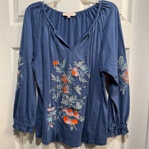 Solitaire Blue Floral Embroidered Blouse